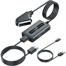 Prevodník SCART na HDMI s USB káblom, 720p 1080p, Plug and Play, čierny pre TV a monitor