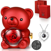 Darčeková sada Eternal Rose s náhrdelníkom I Love You a ružovým medvedíkom, pre mamu, ženy, narodeniny a Vianoce
