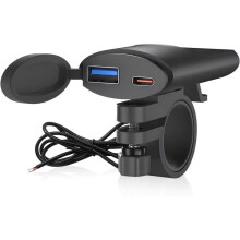 Motocyklová USB nabíjačka, duálny USB PD a QC3.0, vodotesná, DC 12V-24V, ochrana proti prepätiu