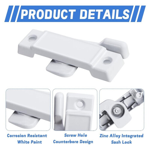 8-Pack White Window Sash Locks with Screws - 2-1/4'' Mounting Hole Centers for Vertical Sliding Window 1