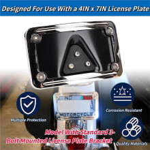 Suporte de Placa de Licença Reclinável Curvo 9171 com Moldura para Todos Os Modelos para Davidson com 3 Furos (Prateado)
