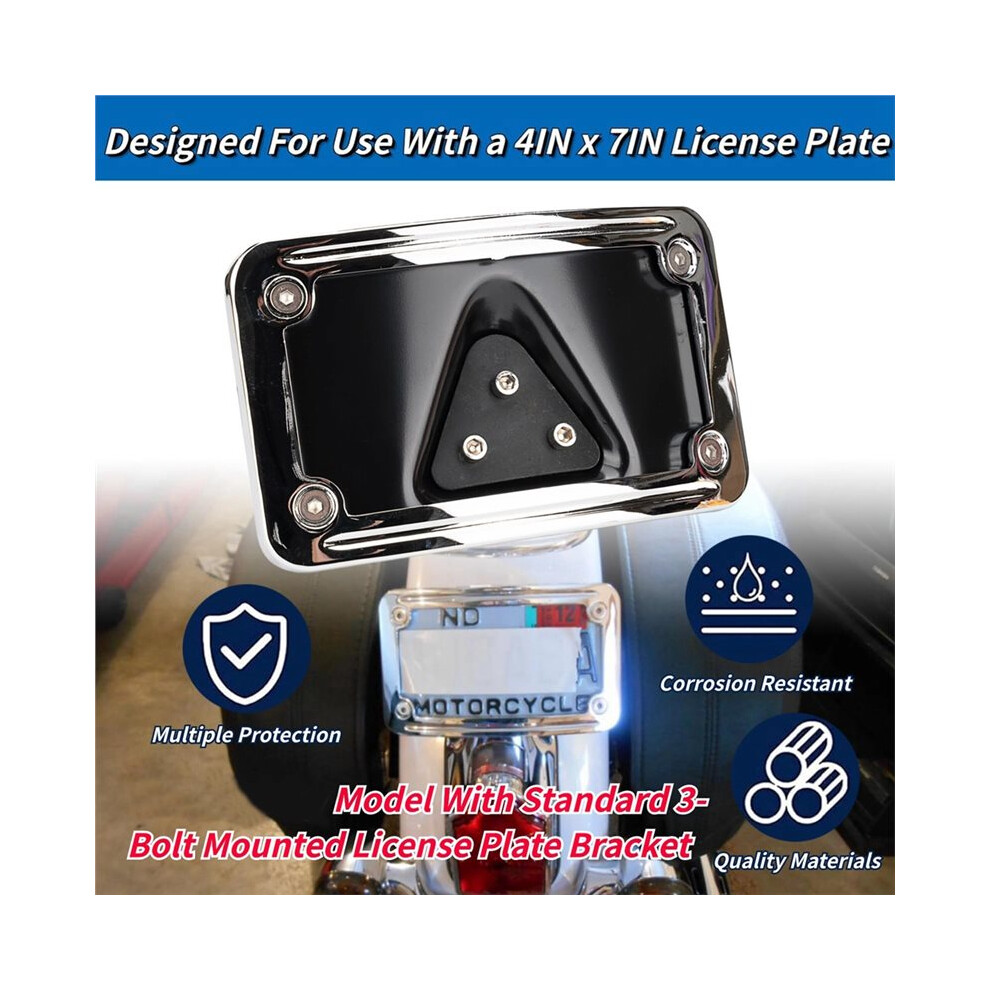9171 Curved Laydown License Plate Mount With Frame For All Davidson 3 Hole Mount (Silver) Silver 4713705259364