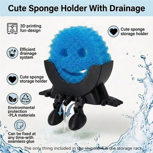 2 Pack Cute Sponge Holder with Drainage - Funny Sponge Stand for Kitchen Sink - Kitchen Gadgets Accessories 1