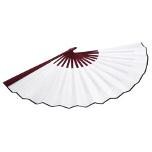 Men Women Wood Handle Fabric Folding Hand Fan 13-inch Length Whtie