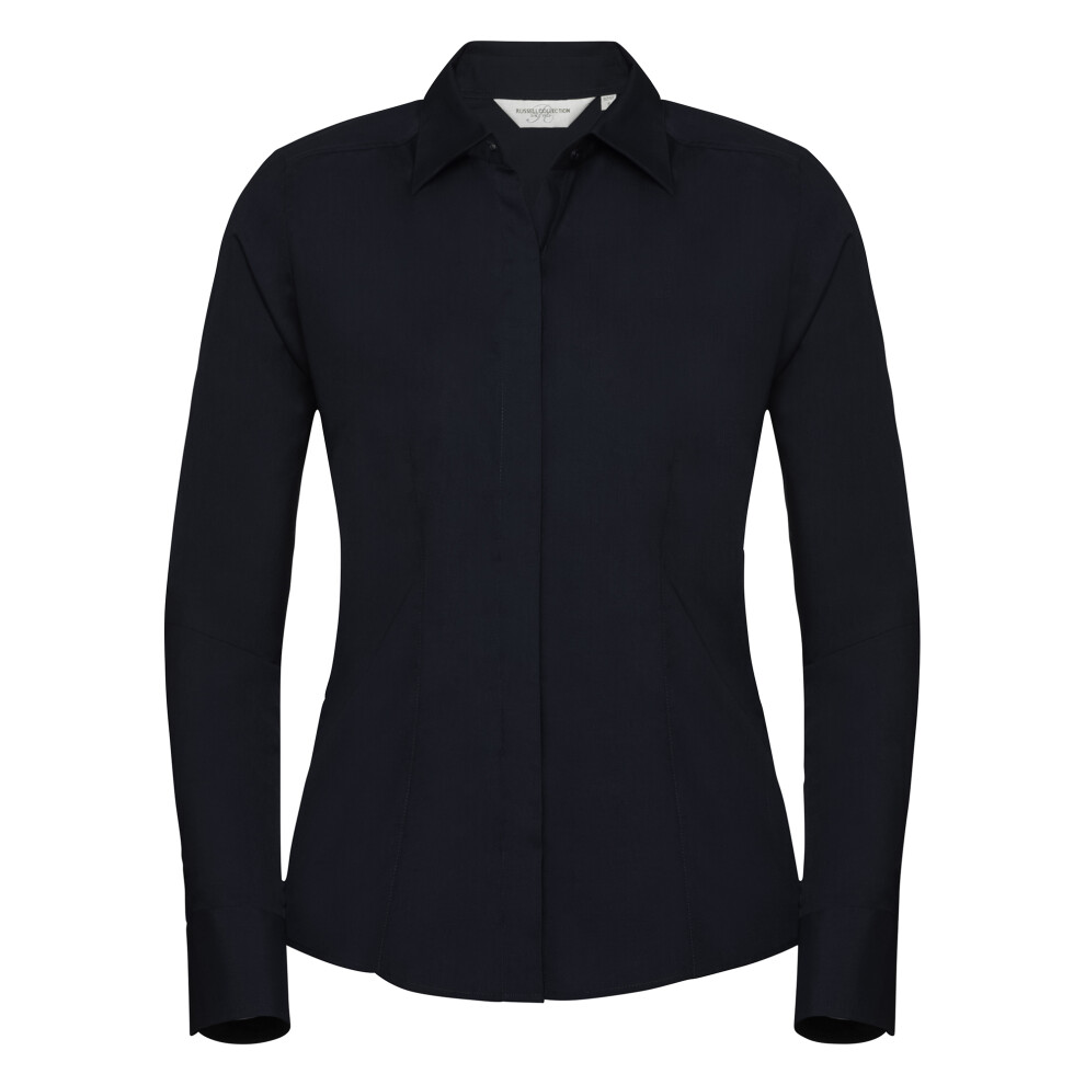 Russell (3Xl, French Navy) Collection Ladies/Womens Long Sleeve Poly-Cotton Easy Care Fitted Poplin Shirt Blue,Multicoloured