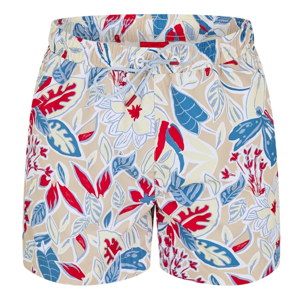 Hugo Boss (L, ) Mens Floral Pattern Regular Swim Shorts White