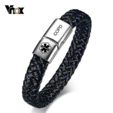 19,5 cm langes, individuell anpassbares medizinisches ID-Armband für Herren bei Diabetes, COPD und Alzheimer – Geflochtenes Leder mit