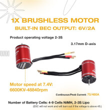 3650 6600KV High-Speed Brushless Motor and 75A Brushless ESC for Arrma Hsp Redcat Rc4wd Axial Scx10 D90