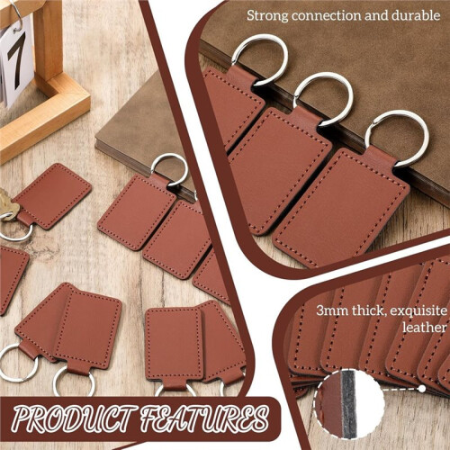 50pcs Leather Key Fob Kit PU Blanks with Rivets Key Ring Rectangular Leather Car Keychain Engraving Keychain 1