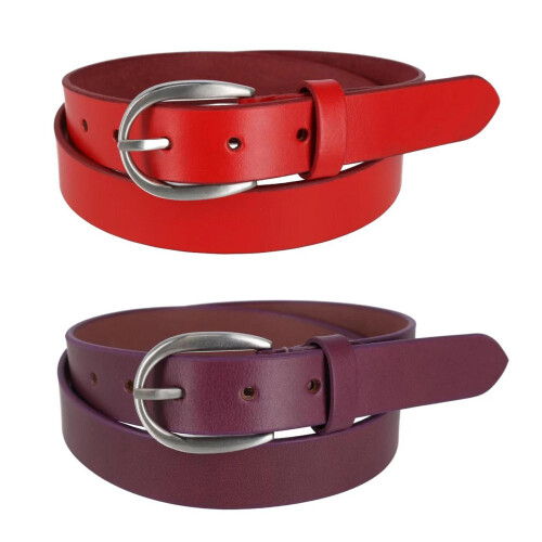 CTM Women's Adjustable Smooth Leather Dress Belt Set