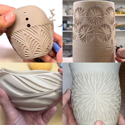 Pottery Texture Carving Tools Multi-Angle Rotating Solid Wood Decorative Carving Texture Tool DIY Ceramics Shape Tools D 2