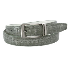 CTM Big & Tall Leather Croc Print Dress Belt with Clamp On Buckle