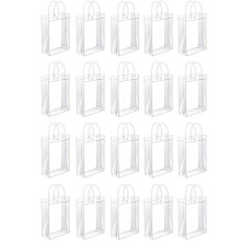 50PCS Clear PVC Gift Bags with Handles Reusable Plastic Wrap Tote Bags Transparent Shopping Bag for Christmas Party