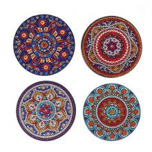 4PCS Abstract Datura Flowers Bohemian Printed Mats Vintage Diamond Painting Insulated Coasters Cups A Bowl