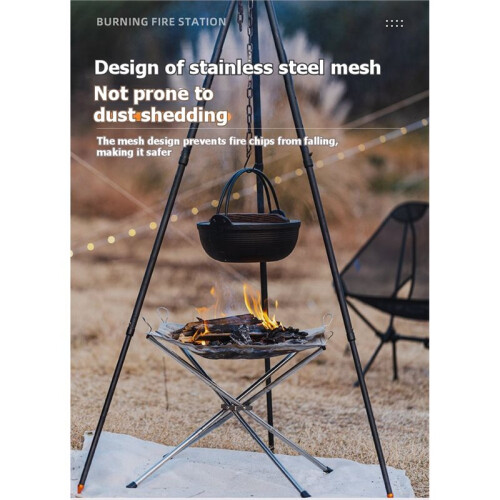 Bärbar Eldstad Utomhus Camping Grillnät Eldstad Stål Bakgårdsställ Eld Snabbmontering Nät Camping Grillnät 1