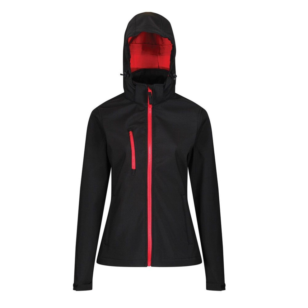 Regatta (20 Uk, Black/Classic Red) Womens/Ladies Venturer Hooded Soft Shell Jacket Black,Red