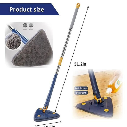 360 Degree Rotating Triangular Cleaning Mop Adjustable Self-Wringing Foldable Telescopic with 4 Cloths 1