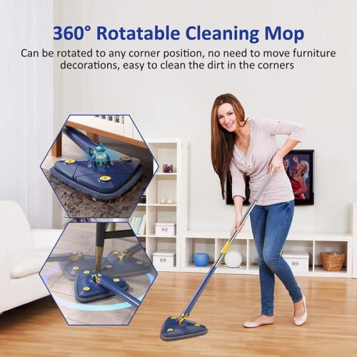 360 Degree Rotating Triangular Cleaning Mop Adjustable Self-Wringing Foldable Telescopic with 4 Cloths 2