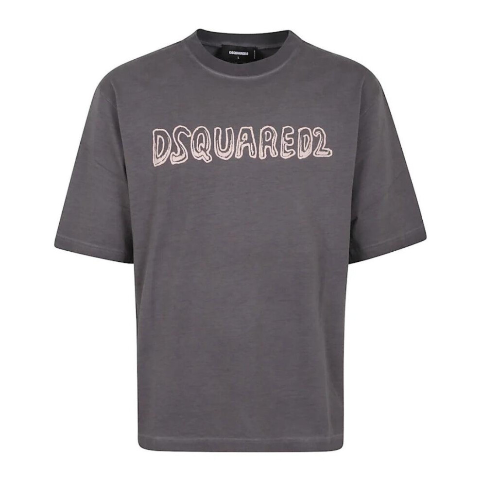 Dsquared2 (Xs, Charcoal ) Mens Best Fade Cartoon Logo Loose Fit T-Shirt Grey