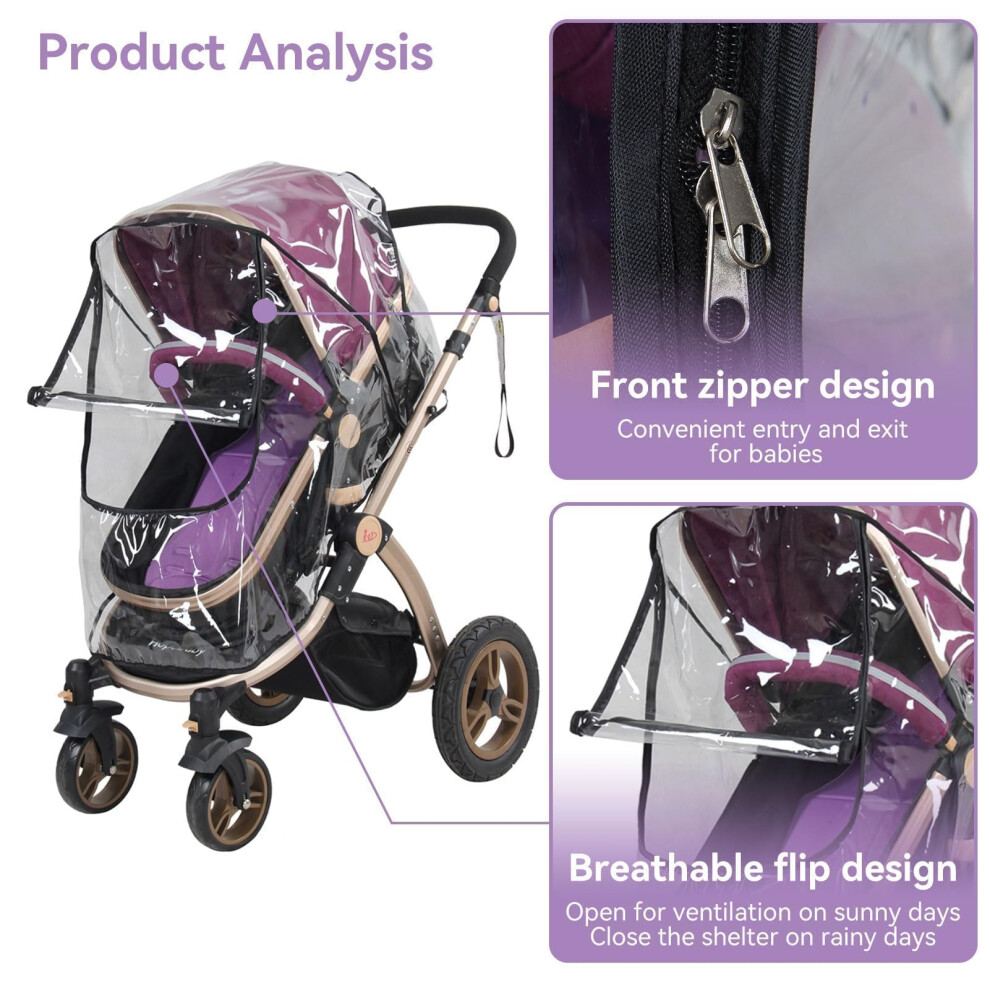 Agatige Baby Stroller Rain Cover, Universal Pram Rain Cover For Pushchair Stroller Baby Travel Weather Shield For Rainproof Dustproof Windproof With Zip For