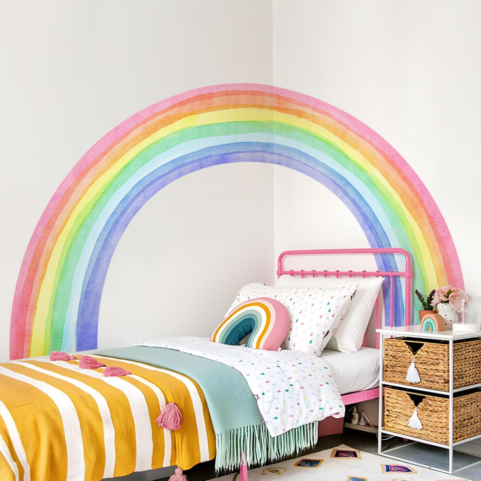 Supzone 83X43 Large Rainbow Wall Stickers Watercolor Half Rainbow Wall Decals