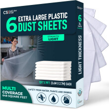 CS 6 Pack Extra Large Plastic Dust Sheets for Decorating 3.60 x 2.70 m (12x9 ft)