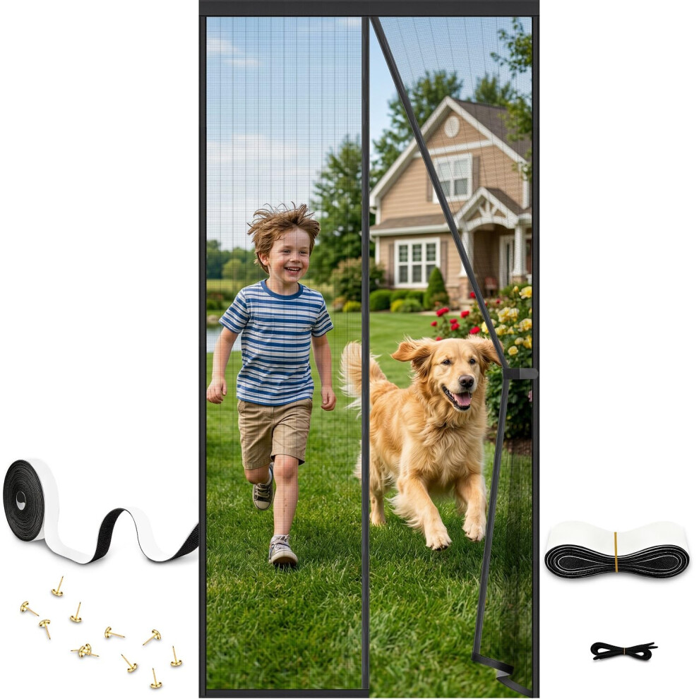 Auxmir Magnetic Fly Screen Door 90X210cm, 4Cm Wider Full Frame Heavy Duty Magic Tape, No Drill Self-Sealing Hands Free Mesh, Powerful Magnets, Anti M 8671106834008