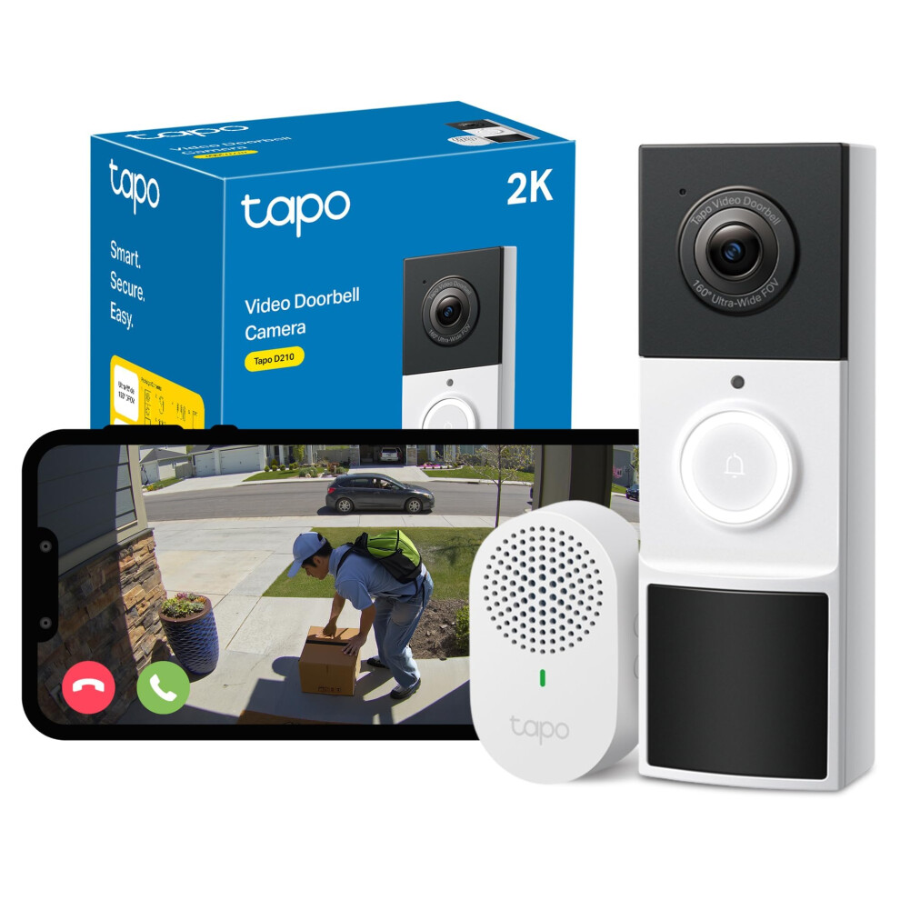 Tapo D210 Doorbell Camera Wireless 2K 3Mp Ultra-Clear Doorbell Camera, Battery Video Doorbell Wireless, Ring Chime Included, Color Night, Tp-Link Fre 1105980654867