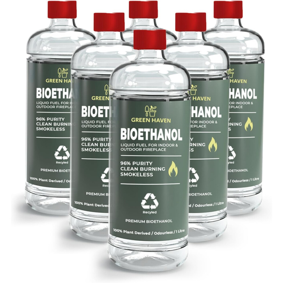 Green Haven 6L Premium Bioethanol Fuel For Fireplace - Bio Ethanol Liquid Fuel For Fires Pits, High Purity Clean Burning Liquid Indoor And Outdoor 5294266135889