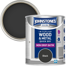 Johnstone's - Wood & Metal Paint - Satin Finish - Black - 750ml - Water Based - Non Drip & Quick Drying - Radiator Paint - Low Odour - Dry in 1-2 Hou