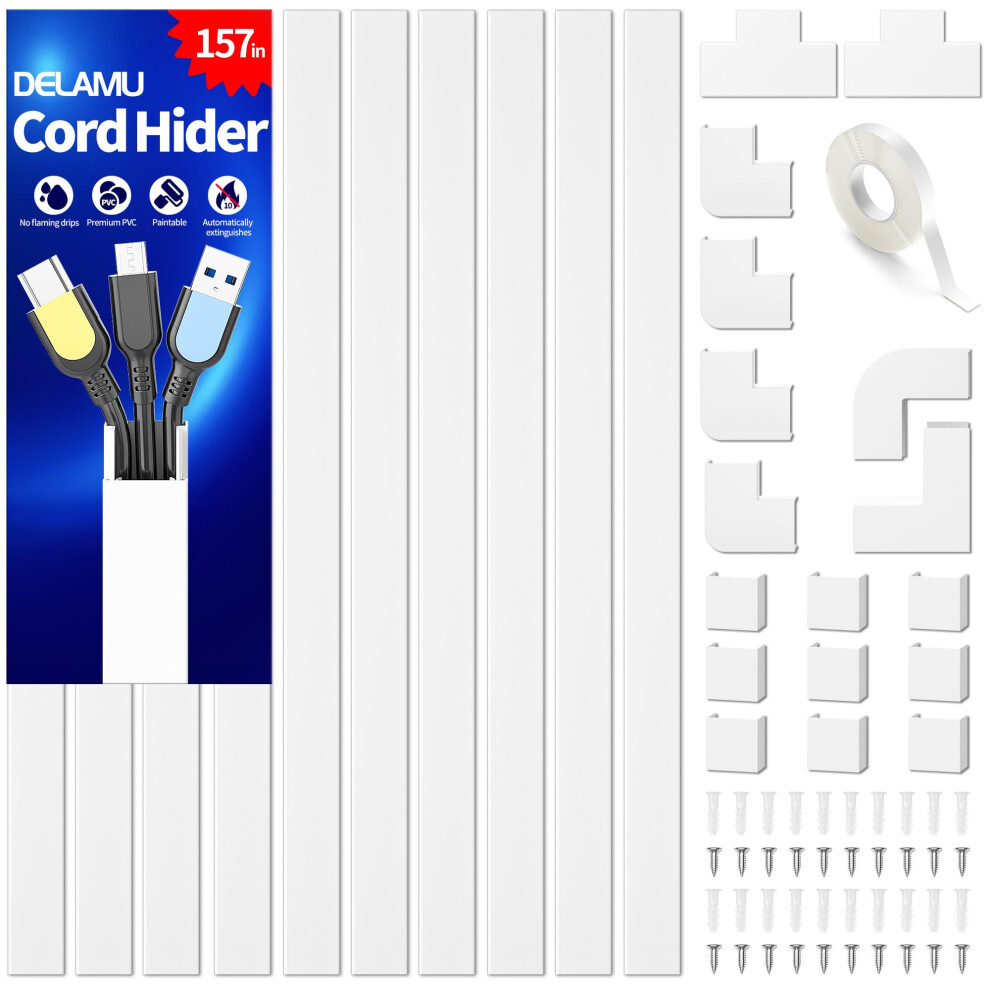 Delamu Electric Cable Trunking, 4M Cable Cover Wire Hiders For Wall, Self Adhesive Wire Trunking, Cable Management To Hide 2-3 Power Cords In Home Of 6462510077554