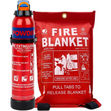 Small Home Fire Safety Pack, Small 600g Aerosol Dry Powder Fire Extinguisher & 1m x 1m Soft Case Fire Blanket (600g Fire Extinguisher)