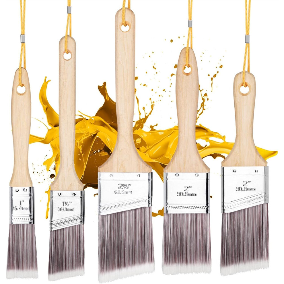Emitever Paint Brush Set-5 Piece, Wood Handle, Premium Wall Brush Set, House Paintbrushes, Trim Paintbrush, Sash Paint Brushes For Cabinet, Sash, Hom 8009340308632