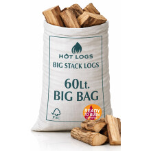 60L HARDWOOD LOGS Hotlogs Big White Bumper Bag Premium Kiln-Dried Wood – (60 Litre) - Ideal for Open fires, Fire Burning Stoves, BBQ's, Log Burners,