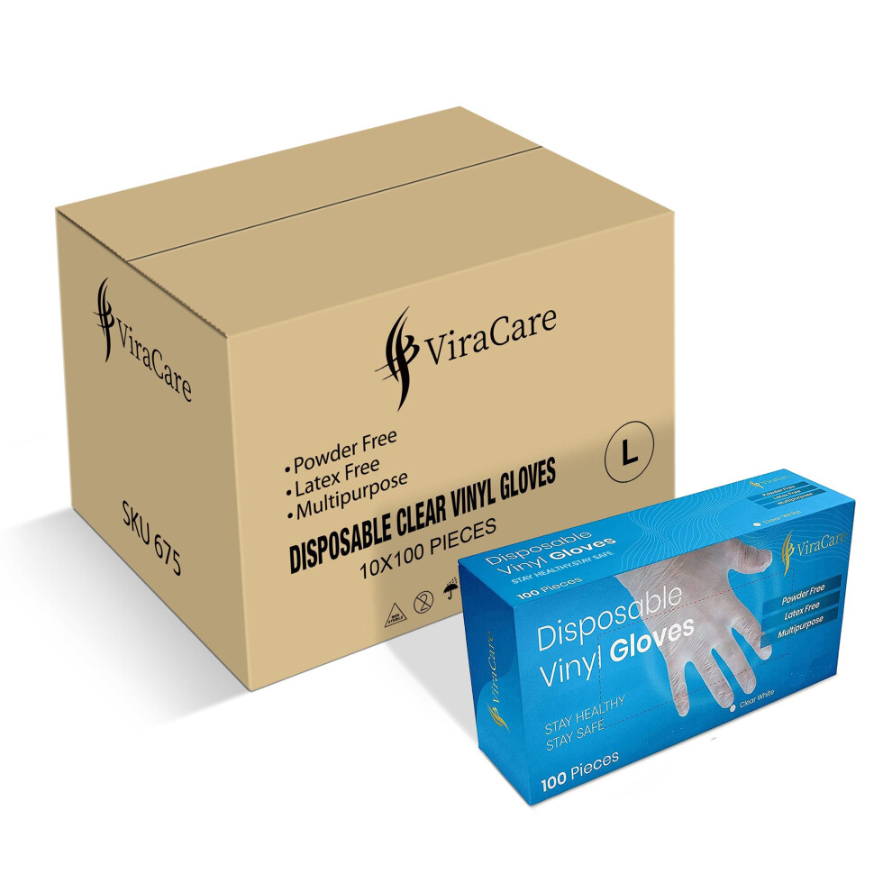 Viracare 1000 X Disposable Gloves Large | Vinyl Gloves Disposable | Latex Free Gloves | Powder Free Gloves | Strong And Non-Sterile | (Large) 4261114955129