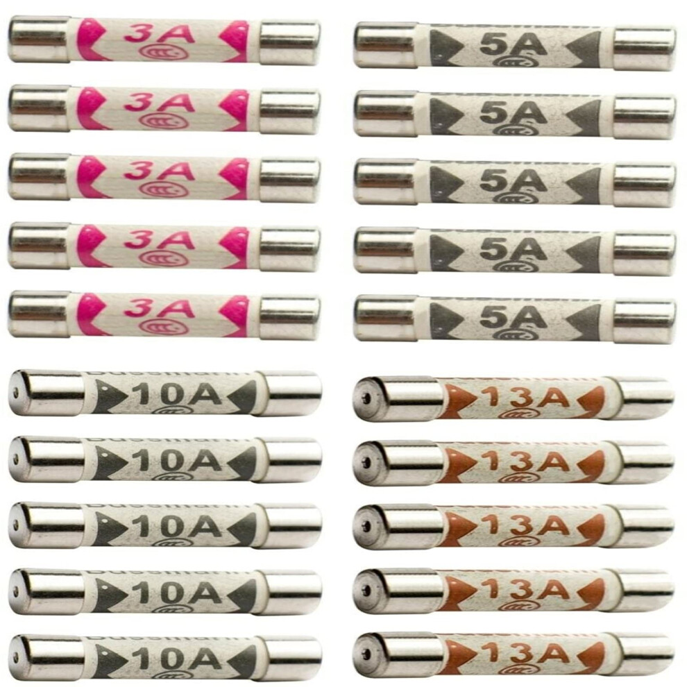 20 X Fuses Mixed Household Electrical Ceramic Domestic Mains Plug Fuses 3A 5A 10A 13A Fuses By Zarb (20) 3591972948904