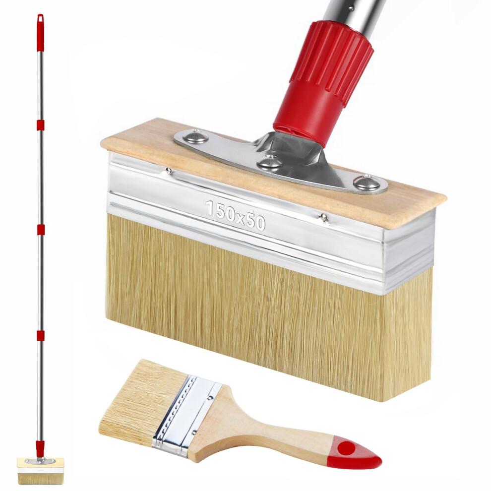 60" Long Handle 6" Decking Paint Brush Deck Stain Applicator With 3" Paint Brush For Woodstains, Oils, Deck Coatings, Fence Wall Furniture 8423622785933