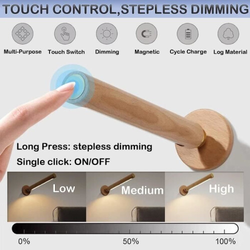 LED Wall Light, 360 Degree Rotating, USB Rechargeable, Solid Wood, Dimmable, Modern Decorative Lamp 1