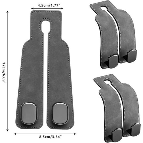 Car Seat Hooks Set of 2 Leather Durable Practical Grey for Easy Organization 2
