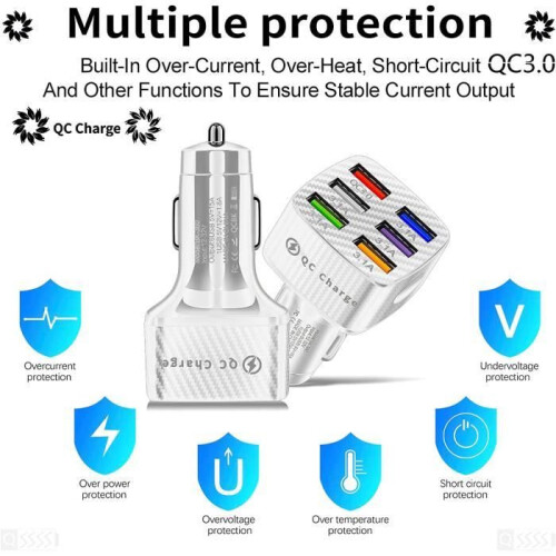 Φορτιστής Αυτοκινήτου με 6 Θύρες USB, Γρήγορη Φόρτιση QC 3.0, Συμβατός με iPhone, Samsung κ 1