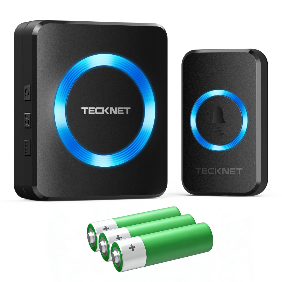 Tecknet Wireless Doorbell, Portable Battery Doorbell With Blue Light, Ip66 Waterproof Door Bells Wireless Cordless With 1312Ft / 400M Range, 60 Chime 5003672258002