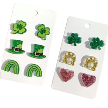 St. Patrick'S Day Acrylic Glitter Hat Green Women Earrings Women Gift