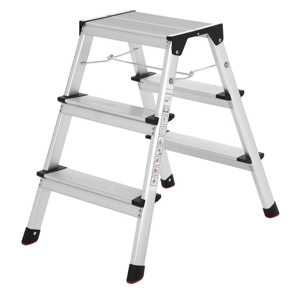 Songmics Ladder, 3 Step Ladder, Aluminium Ladder With 3 Non-Slip Steps, Multi-Purpose, Max. Load Capacity 150 Kg, And Ink Glt23k Silver/Grey/Black
