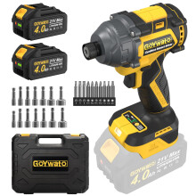 GoYwato 21V Cordless Impact Driver - 1/4" Hex Chuck Power Impact Drivers w/Brushless Motor & 2 x 4.0Ah Battery & Carry Case & Sockets & Screwdriver B