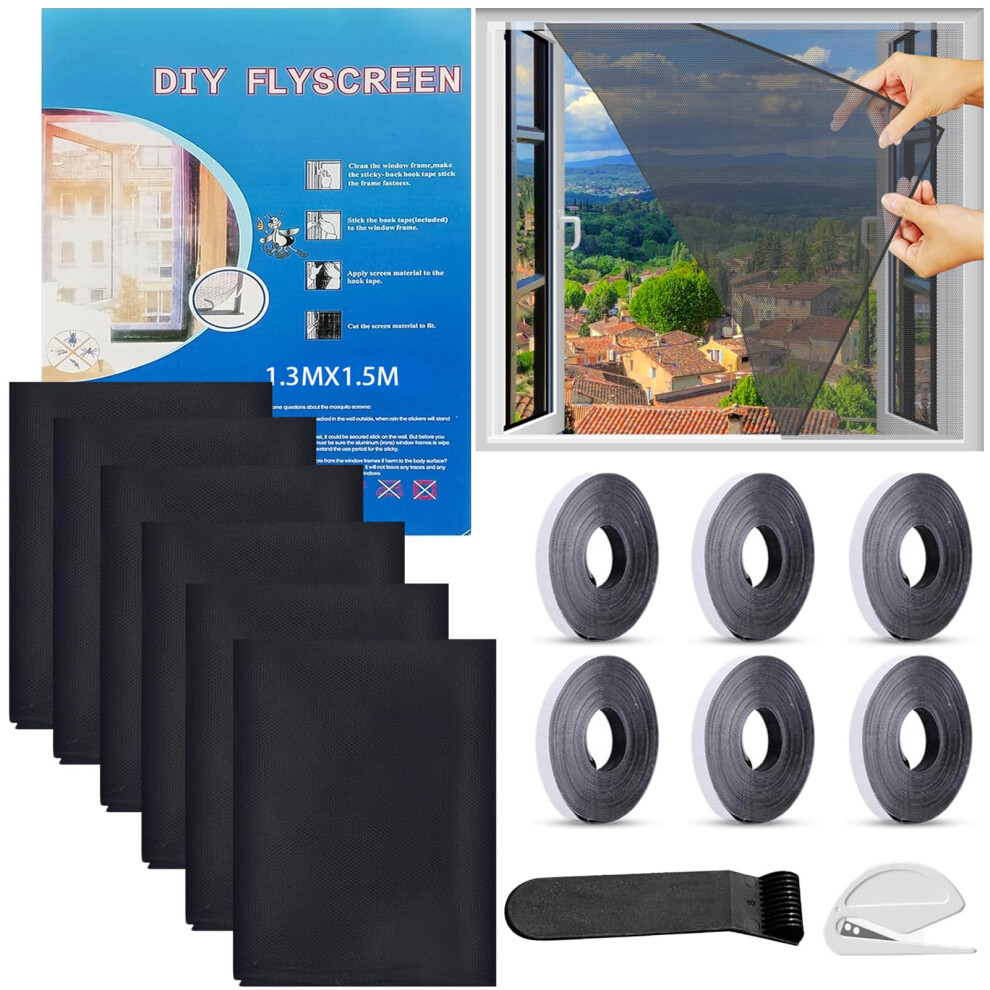 Wenxukhv 6 Packs Fly Screen For Window, Insect Mesh Window Nets1.3m*1.5M, Fliegengitter Fenster,Insektenschutz Fenster,With 6 Rolls Self-Adhesive Tap 4092295055380