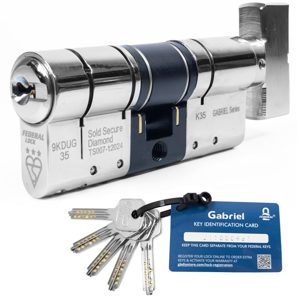 Photos - Door Lock Federal Gabriel 3 Star Thumb Turn Euro Cylinder  - Police Approved, TS007 Diamond Secure, Anti-Snap, Chrome 5 Keys