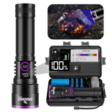 Shadowhawk 365nm UV Torch with Filter Lens - 30W Black Light Rechargeable 4-Core UV Light with LCD Display, Ultraviolet Flashlight for Rock Hunting/P