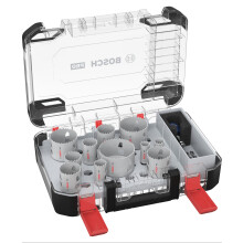 Bosch 14x PRO Multi Material Power Change Plus Hole Saw Set - Transparent Case (for Softwood, Drywall, Ø 20-76 mm, Professional Accessory Rotary Dril