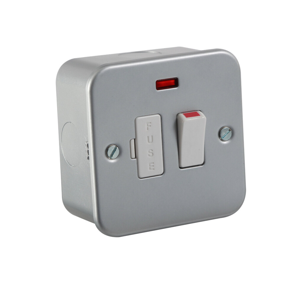 Knightsbridge M6300n Metal Clad 13A Switched Fused Spur Unit With Neon 230 V, Silver 3333853061346