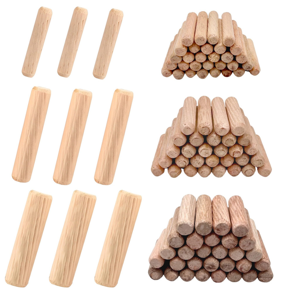 Xfentech M6 M8 M10 Wooden Dowels Assorted - 90 Pcs Round Wooden Dowel Hardwood Dowels Pins Solid Wood Plugs Dowel Rods For Furniture Woodwork Diy Cra 3462483571106